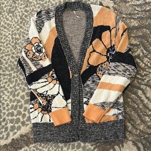 Free People Floral Cardigan - Black, Orange, Cream